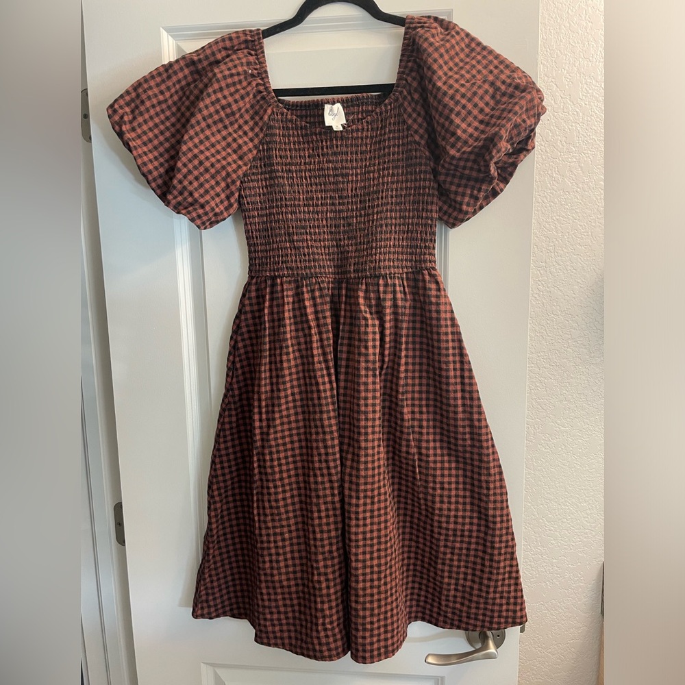 Roolee Puff Sleeve Gingham Dress
